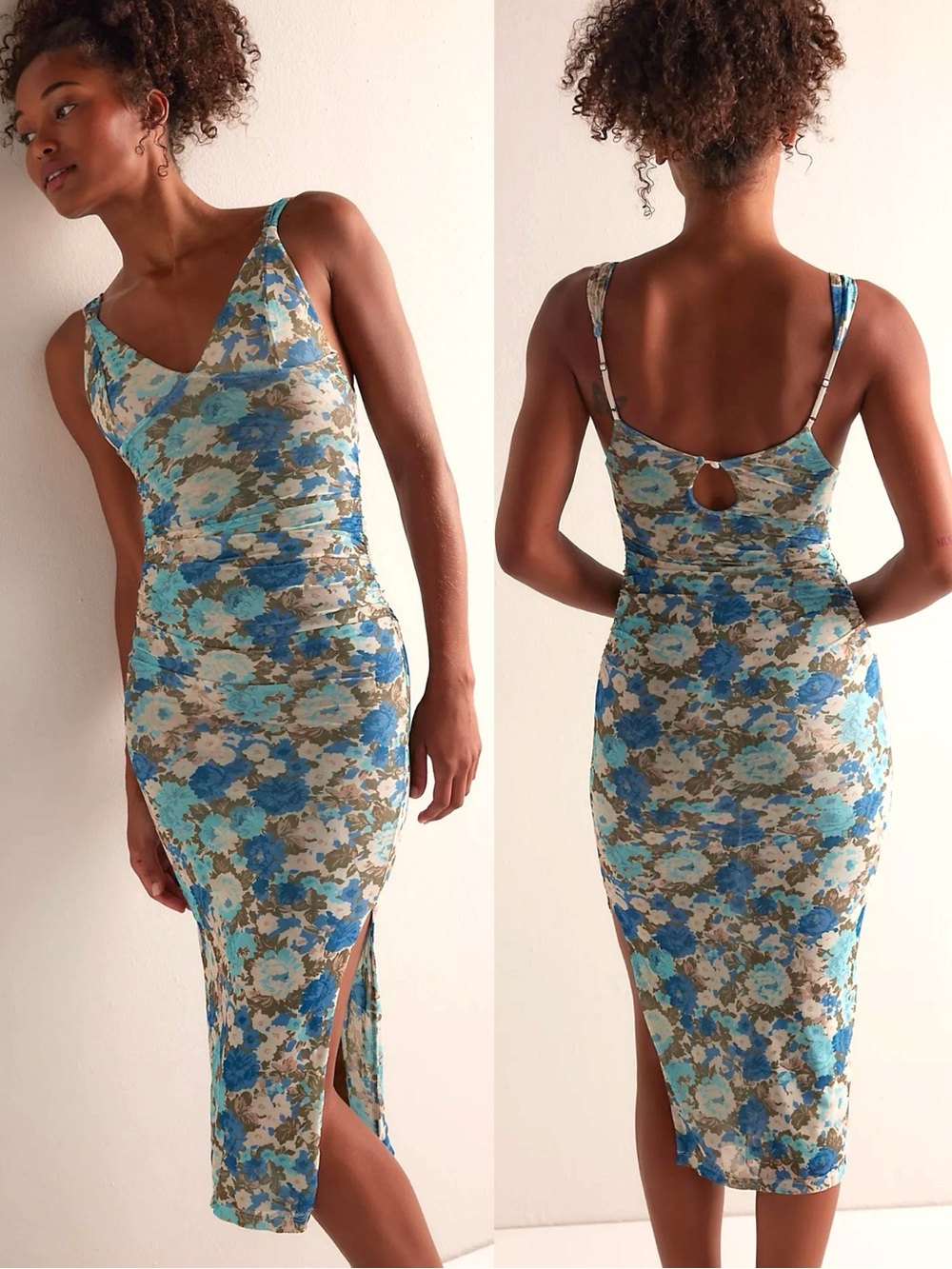 Free People Retro 90s Y2K Long Live Floral Mesh Slip Midi Dress Size Large NWT